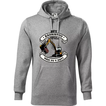 Pánská mikina Bagr - být bagristou nebyla moje volba - Mikina pánská Cape s kapucí - S ( Tmavě šedý melír )