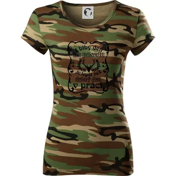 Dámské tričko Blbý den na posedu - Dámské maskáčové triko - XS ( Hnědý maskáč )