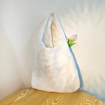 Nákupní taška Látková taška s květinovým vzorem | dámská kabelka, nákupní taška - Bílý