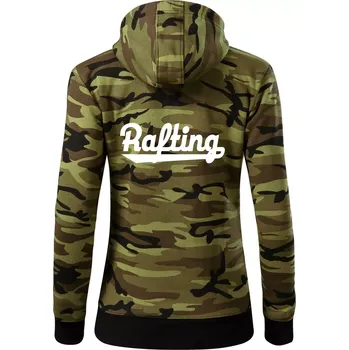 Dámská mikina Rafting nápis - Dámská mikina trendy zipper s kapucí - S ( Zelený maskáč )