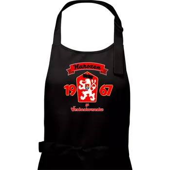 Kuchyňská zástěra Narozen v Československu - Přelepený znak 1967 - Pánská zástěra na vaření - Univerzální velikost ( Černá )