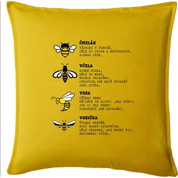 Polštář Encyklopedie včel vos a čmeláků - Polštář 50x50 - 50x50 - Pouze potah ( Žlutá )
