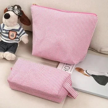 Kosmetická taška Kosmetická sada taštiček s proužkem pro cestování | kosmetická taštička, dámská kabelka - Růžový