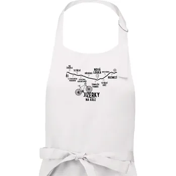 Kuchyňská zástěra Jizerky na kole - horské kolo - Pánská zástěra na vaření - Univerzální velikost ( Bílá )