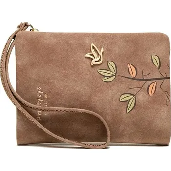 Roztomilá peněženka se zipem a vzorem ptáčka | dámská peněženka, malá peněženka - Káva