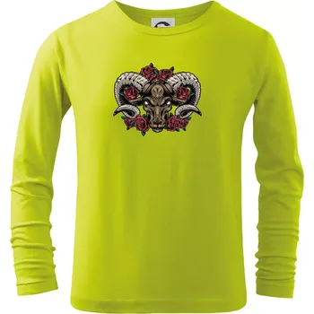 Dětská móda Hlava berana s růžemi - Triko dětské Long Sleeve - 104-110cm / 3-4 roky ( Limetková )