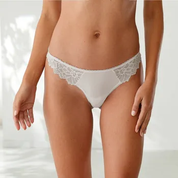 Kalhotky Blancheporte Sada 2 kalhotek string z krajky a mikrovlákna černá+slonová kost 34/36