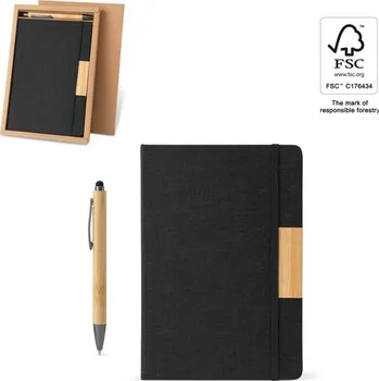 HOMERO. Sada se skládá ze zápisníku A5 v tvrdých deskách a bambusového kuličkového pera