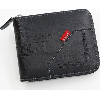 Peněženka Vintage pánská peněženka na zip | pánská peněženka, koženková peněženka - Černý