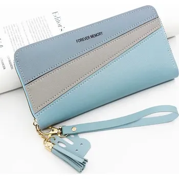 Peněženka Elegantní dlouhá peněženka na zip | dámská peněženka, koženková peněženka - Modrý