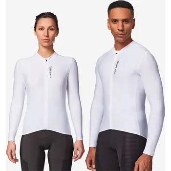 Pánské tričko VAN RYSEL Dres na silniční cyklistiku s dlouhým rukávem Racer 2 L BÍLÁ|ČERNÁ