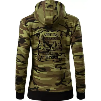 Dámská mikina Blbý den na posedu - Dámská mikina trendy zipper s kapucí - XL ( Zelený maskáč )