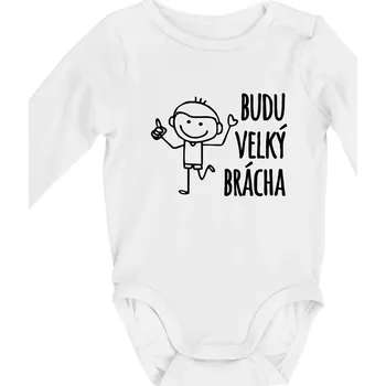 Budu velký brácha - Body kojenecké s dlouhým rukávem - Dlouhý r. 3-6 měs ( Bílá )