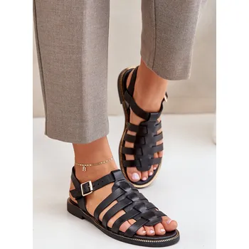 Dámské sandále Kožené Sandály Na Plochém Podpatku Zazoo 3686 Barva: Černá, Velikost: 39