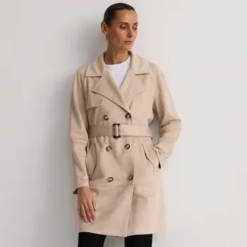 Dámský kabát Reserved - Krátký trenčkot s páskem - krémová - YH573-01X - YH573-01X-L