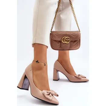 Dámské lodičky Lodičky na podpatku s mašlí Ariemessa Barva: Béžová, Velikost: 37