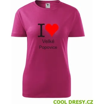 Dámské tričko Dámské tričko I love Velké Popovice - Barva: purpurová, Velikost M