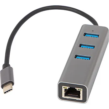 USB hub USB-C adaptér s RJ45 a 3xUSB porty