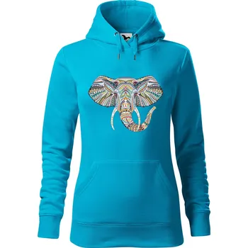 Dámská mikina DOBRÝ TRIKO Dámská mikina s potiskem Hlava slona Velikost dámské mikiny: XL, Barva: Tyrkysová