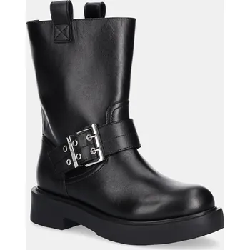 Dámské kozačky Kožené kotníkové boty Love Moschino dámské, černá barva, na plochém podpatku, JA24064G1NIA000A 99X, EUR 37