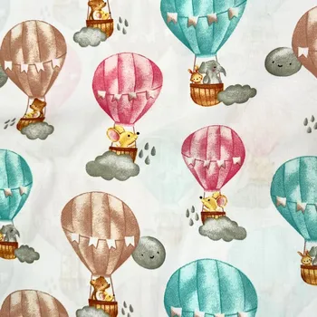 Rumitex Bavlněná látka, cena za 1 metr, šíře 160 cm, BALÓNY SE ZVÍŘATY