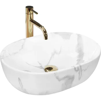 REA AMELIA MARMO Keramické umyvadlo na desku REA-U0507, Imitace mramoru, Bez přepadu a otvoru, Černo-bílá, 48x35 cm