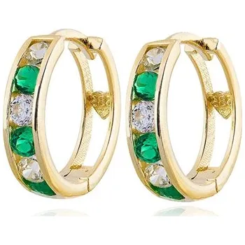 Náušnice Náušnice ze žlutého zlata kroužky se zelenými a čirými zirkony 12,5 mm NA1794F + DÁREK ZDARMA