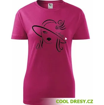 Dámské oblečení Dámské tričko dívka v klobouku se jménem na přání - Barva: purpurová, Velikost XL