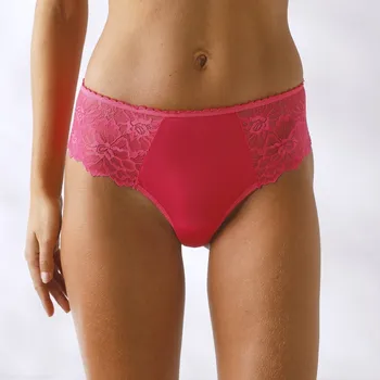 Kalhotky Sada 2 kalhotek tanga s vysokým pasem z mikrovlákna a krajky fuchsie+slonová kost 42/44