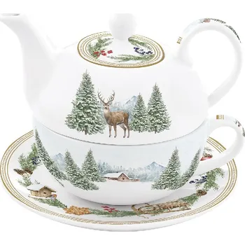 Vánoční dekorace Easy Life Porcelánová konvička s šálkem White Forest