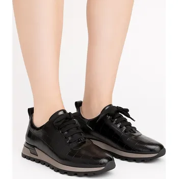 Dámské sandále Dámské černé kožené tenisky Letizia se vzorem krokodýlí kůže Velikost: 37