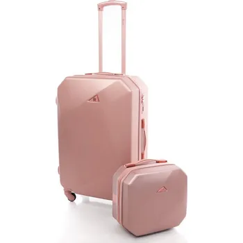 Zlato-růžová 2-dílná sada luxusních plastových kufrů "Glamour" - vel. XL+S