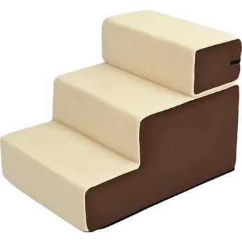 Pelíšek pro psa PawHut schody pro psy Praktické schody pro psy a kočky se 3 stupni, plyšové, béžové, 54x40x39cm| Aosom