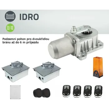 Pohon brány IDRO360 - podzemní pohony pro dvoukřídlové brány až do 6 m, včetně doplňků pro otevírání až o 360°
