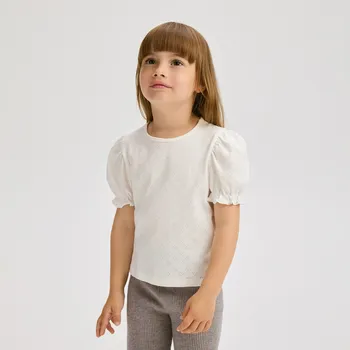 Dívčí tričko Reserved - Halenka s vysokým podílem bavlny a balonovými rukávy - krémová - 560FT-01X - 560FT-01X-92