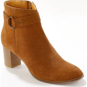 Dámská zimní obuv Kožená kotníková obuv na podpatku karamelová 36