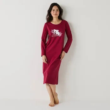 Dámská noční košile Dlouhá noční košile s dlouhými rukávy a potiskem medvídka koaly třešňová 52