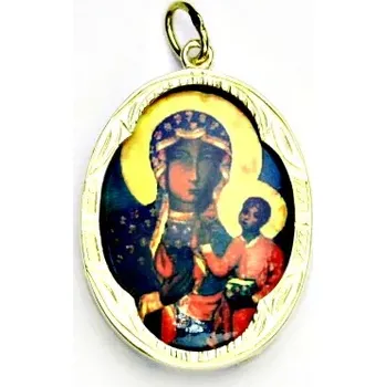 Přívěsek Zlatý přívěšek medailon , porcelánová Black Madona Čenstochova, žluté i bílé zlato - P 158 (Zlatý medailon)