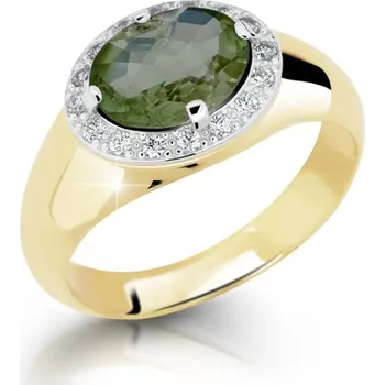 Prsten Cutie Jewellery Zlatý prsten s vltavínem a zirkony Z9003-1892-VL-X-1 Velikost: 62