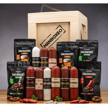 Dárkový potravinový koš Bedna plná salámů XXL | Manboxeo.cz