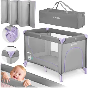 Dětská postýlka Ricokids Cestovní postýlka 125 x 65 x 78 cm RK-240 šedá levandulová