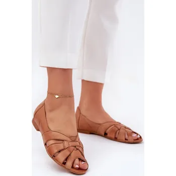 Dámské lodičky Kožené Baleríny S Otevřenými Prsty Maciejka 06908-25/001-1 Poškrábaná Barva: Béžová, Velikost: 38