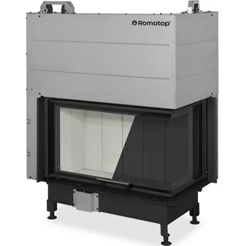 Krbová vložka Romotop HEAT R 3G L 81.51.40.26 - teplovzdušná rohová krbová vložka s výsuvnými dvířky a děleným sklem - Pravé provedení, černý Igniton