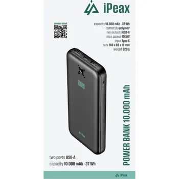 Powerbanka iPEAX Powerbanka 10 000 mAh 10,5W, 2xUSB-A - černá