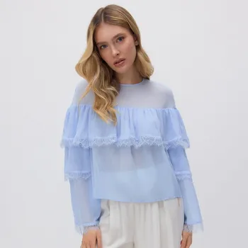 Dámská halenka Reserved - Halenka s volánky - bleděmodrá - 555FB-05X - 555FB-05X-XXL