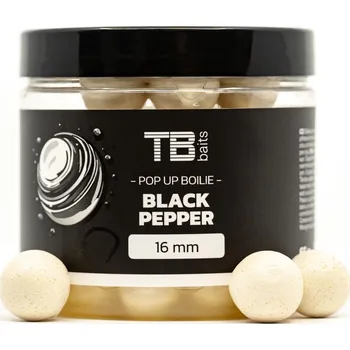 Boilies TB Baits Plovoucí Boilie Pop-Up White Black Pepper + NHDC 65 g-16 mm