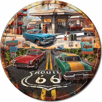 Plechová cedule Plechová cedule Route 66 Gas round 30 cm
