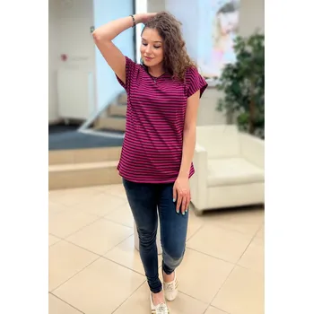 Kojící tričko s proužky fuchsie bavlněné Velikost: M