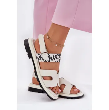 Dámské sandále Kožené Dámské Sandály Na Plochém Podpatku Panterka Vinceza 66780 Barva: Béžová, Velikost: 39