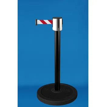 Plotový sloupek EXPOINT Vymezovací průmyslový sloupek s pásem 9 m černý s výstražnou páskou Název: Základna rec. guma, červenobílá páska